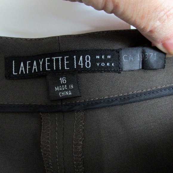 Lafayette 148 Menswear-Style Straight-Leg Wool-Blend Brown Pants Size 16 - Picture 3 of 9